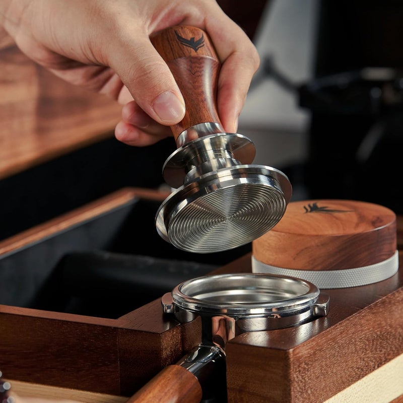 KNODOS 58mm Tamper For Espresso Machines V2 Rosewood Self Leveling and Double Spring Loaded Design Calibrated Coffee Tamper With Gift Box - Image 5